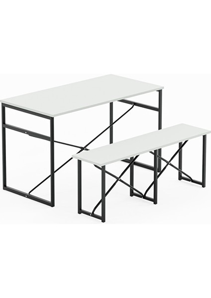 Masa Takımı Bench Bank Masa Seti 120X60 Mutfak ve Yemek Masası Beyaz 1560 fırsatları