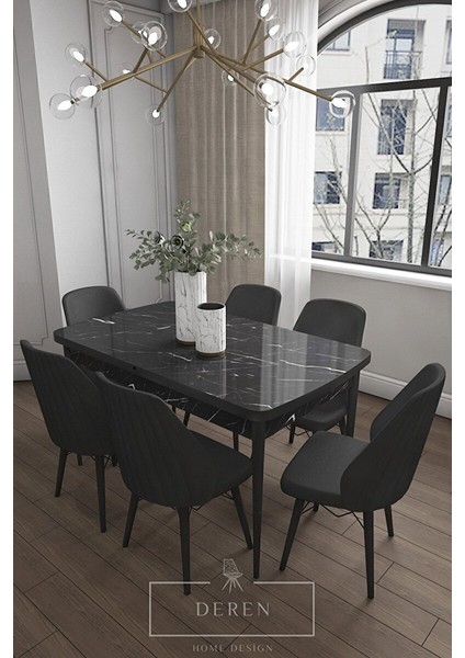 Mabel Serisi, 80X132 Mutfak ve Salon Yemek Masası Takımı + 6 Adet Sandalye