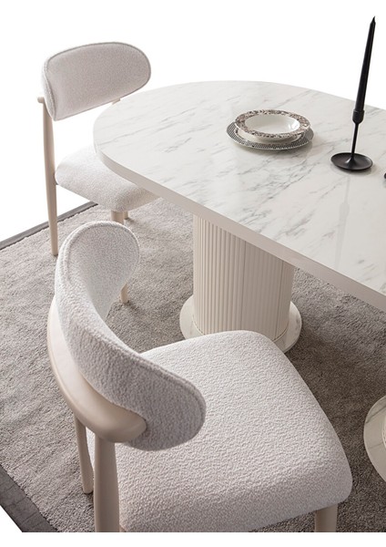 Mermer Desen Oval 4 Sandalyeli Masa Takımı modelleri