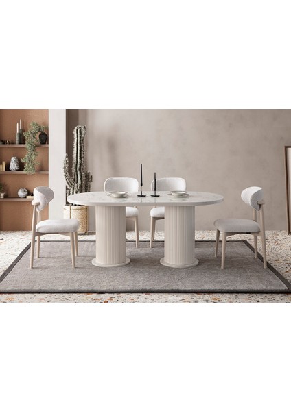 Mermer Desen Oval 4 Sandalyeli Masa Takımı fırsatları