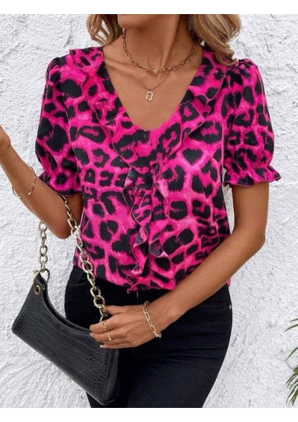 Kadın Mikro Kumaş Önü Fırfır Detaylı Bluz modelleri