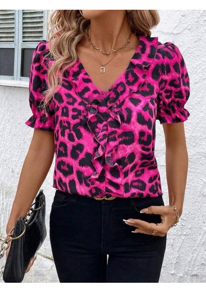 Kadın Mikro Kumaş Önü Fırfır Detaylı Bluz fırsatları