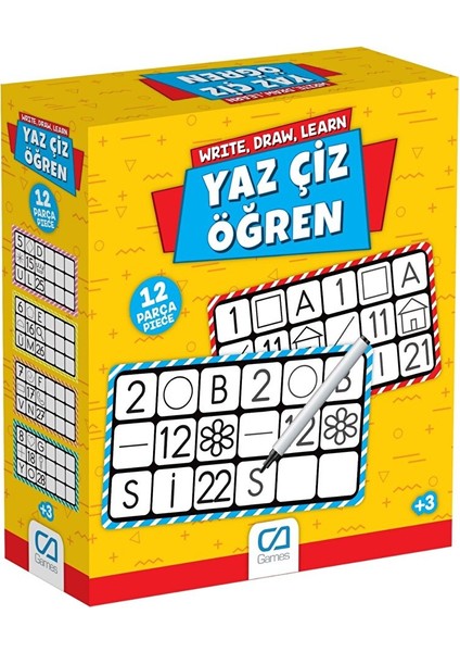 Yaz Çiz Öğren 3+ Yaş ve Üzeri Çocuklar Için 12 Parçalı Eğitici Etkinlik Oyunu