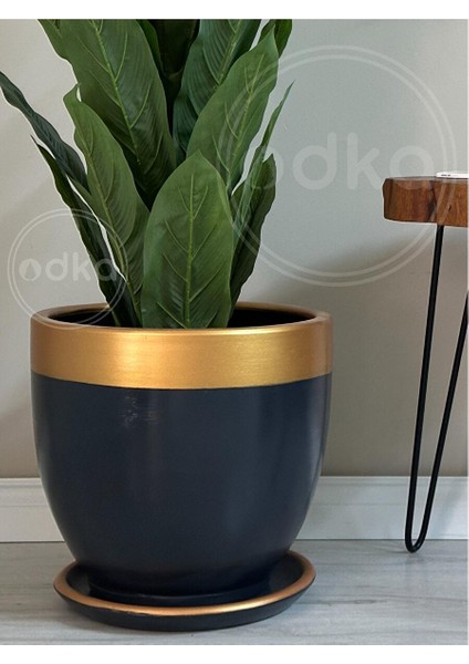 Klasik Saksı Tabaklı 23 cm x 25 cm Antrasit Gold Antrasit