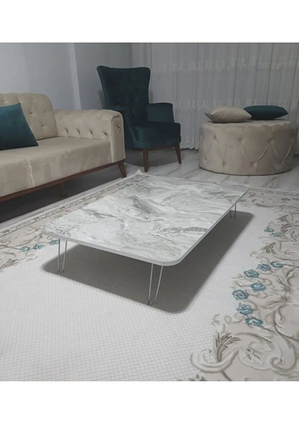 Ahşap Dikdörtgen Yer Sofrası-Hamur Açma Masası - Beyaz Mermer 70 x 120 cm