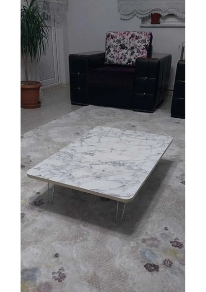 Ahşap Dikdörtgen Yer Sofrası-Hamur Açma Masası - Beyaz Mermer 70 x 120 cm