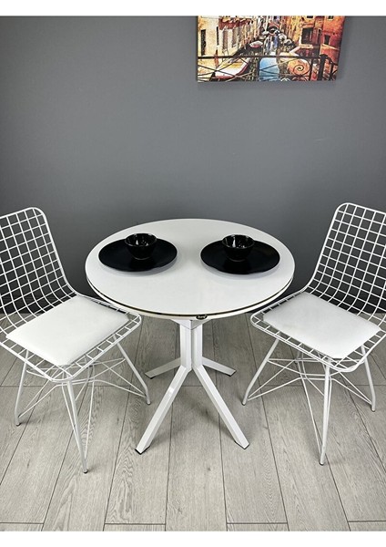 Derya Beyaz Yuvarlak Mutfak Masa Yemek Masa Balkon Masa Gold Kenar Metal Beyaz Ayak 70 cm Beyaz/beyaz modelleri