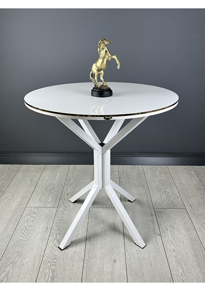 Derya Beyaz Yuvarlak Mutfak Masa Yemek Masa Balkon Masa Gold Kenar Metal Beyaz Ayak 70 cm Beyaz/beyaz indirimleri