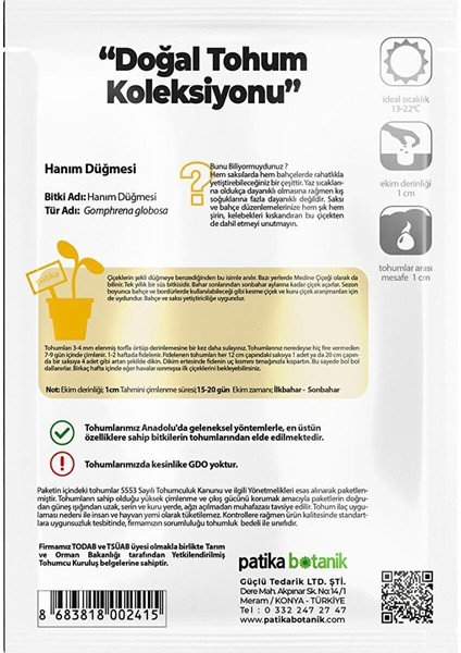 20 Adet Hanım Düğmesi Tohumu