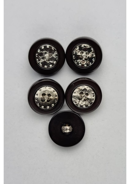 Küçük Ortası Metal Akrilik Koyu Kahverengi Kaban Çeket Hırka Yelek Düğmesi 5 Adet