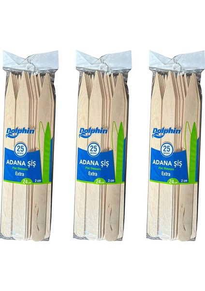 Dolphin Bambu Ahşap Adana Çöp Şiş - Boy : 24 Cm. / En : 2 Cm. - 25 Adetlik 3 Paket