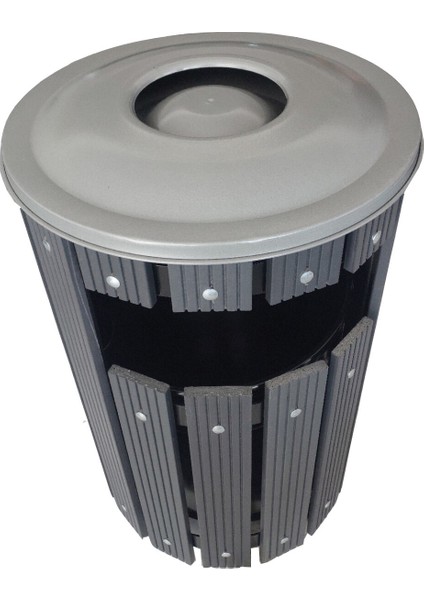 Kompozit Ahşap+Plastik Yuvarlak Çöp Kovası Pencereli Sç 15 P Antrasit 42 Litre