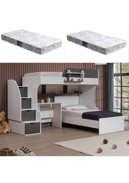 Aura Ranza Karyola Masa + 2 Comfort Yatak Gri