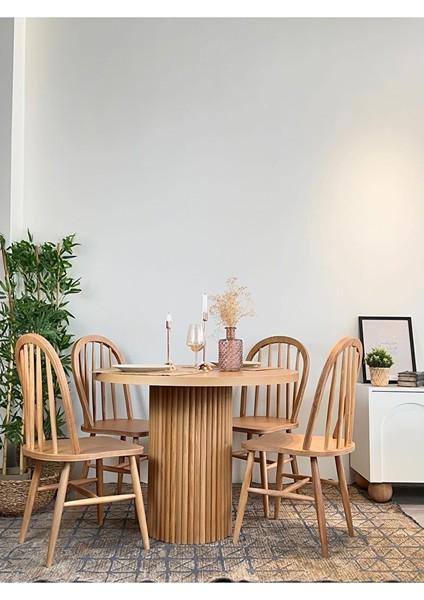 Oslo Ahsap Natural Masa Sandalye Takımı 100X100