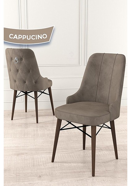 Taç Serisi, 80X132 Açılabilir Beyaz Masa Ceviz Ayak Mutfak Masası Takımı, 6 Sandalye Gümüş Halkalı Cappucino modelleri