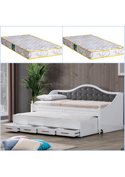 Eymen Yavrulu Karyola - Gri + 2 Adet Comfort Yatak