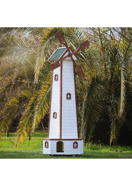Ahşap Yel Değirmenli Kedi Evi