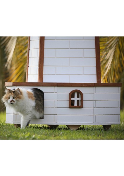 Ahşap Yel Değirmenli Kedi Evi