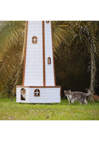 Ahşap Yel Değirmenli Kedi Evi