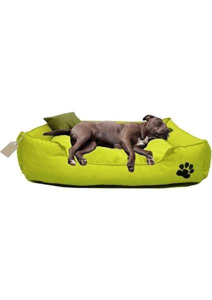 Büyük Irk Köpek Yatağı Ultrasoft Yıkanabilir Yüksek Kaliteli Kumaş Pati Işlemeli - 70 x 90 cm - Sarı