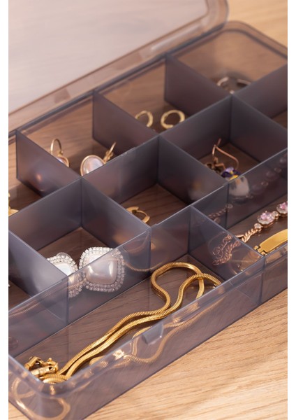 Dört Bölmeli Şeffaf Takı ve Boncuk Organizer Kutusu, Gri Renk modelleri