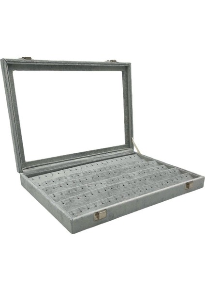 Gri Süet Kapaklı Küpe Kutusu Şık Organizer, Zarif ve Kullanışlı Tasarım