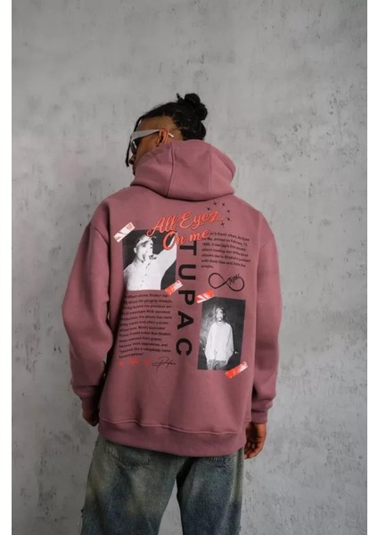 Erkek Ön Arka Baskılı Kapşonlu Sweat - Gül Kurusu fiyatları