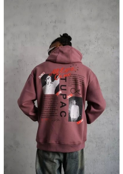 Erkek Ön Arka Baskılı Kapşonlu Sweat - Gül Kurusu fırsatları