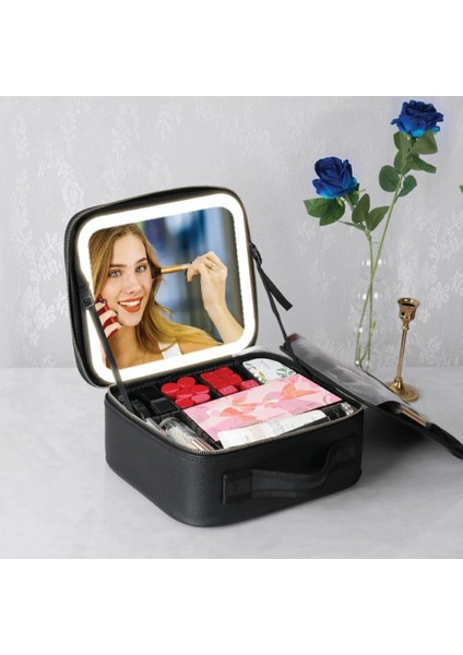 LED Işıklı Taşınabilir Makyaj Aynası, Su Geçirmez, Ayarlanabilir Bölmeli, 2000MAH Batarya