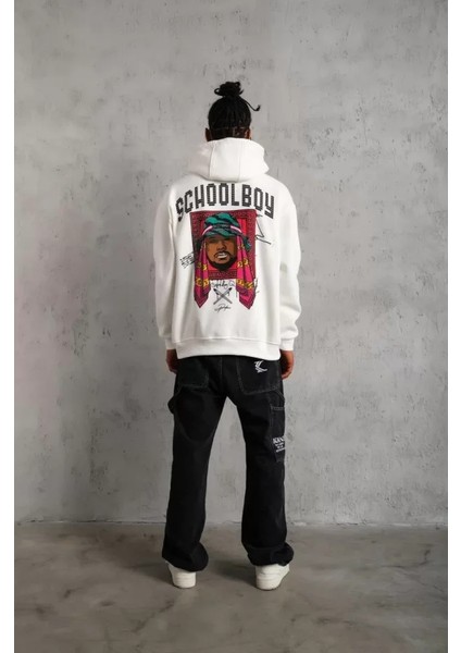 Erkek School Boy Baskılı Kapüşonlu Sweat - Beyaz modelleri