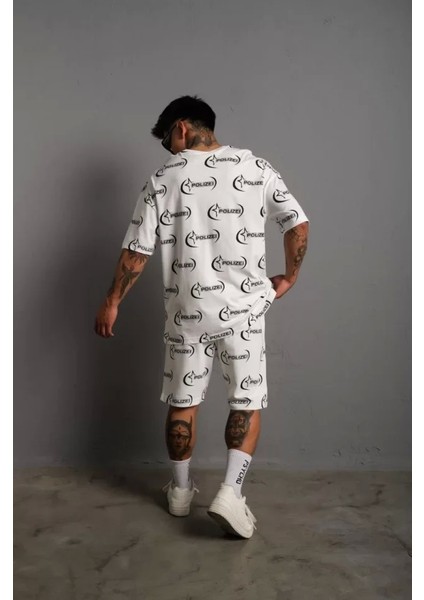 Erkek Baskılı Ikili Şortlu Takım - Beyaz modelleri