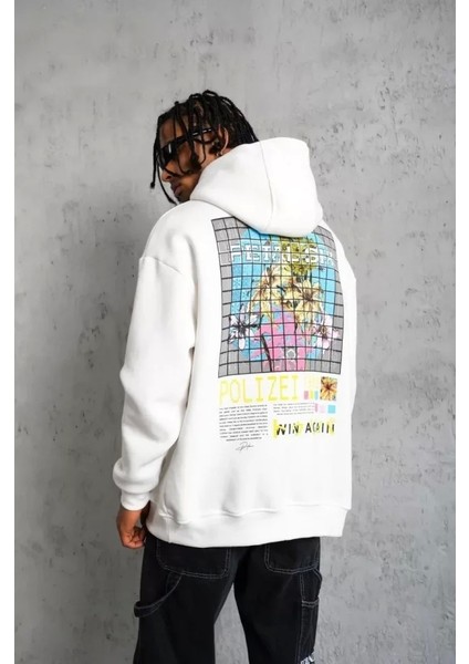 Erkek Patel Six Baskılı Kapüşonlu Sweat - Beyaz