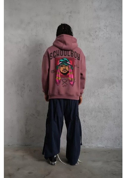 Erkek School Boy Baskılı Kapüşonlu Sweat - Gül Kurusu modelleri