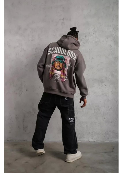 Erkek School Boy Baskılı Kapüşonlu Sweat - Gri modelleri