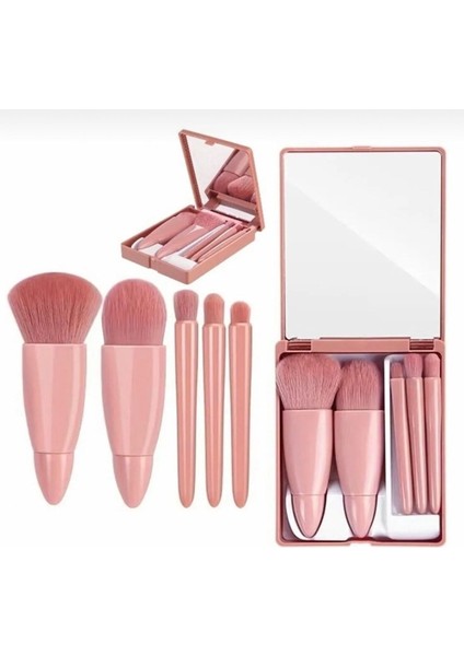 Bej Renkli 5'li Aynalı Modern Tasarım Fırça Seti