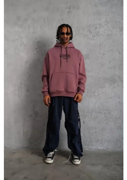Erkek Paradise Baskılı Kapüşonlu Sweat - Gül Kurusu fırsatları