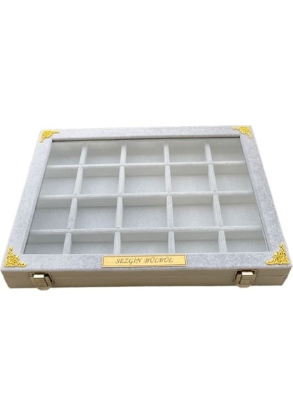 Camlı Gri Bölmeli Takı Organizeri, Özel Tasarım ve Şık Görünümlü Aksesuar.