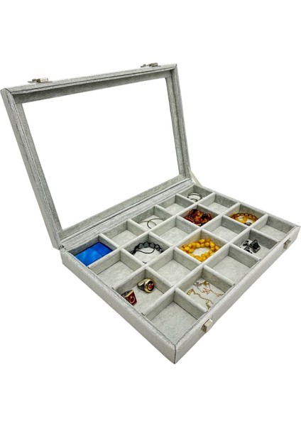Camlı Gri Bölmeli Takı Organizeri, Özel Tasarım ve Şık Görünümlü Aksesuar. fiyatları