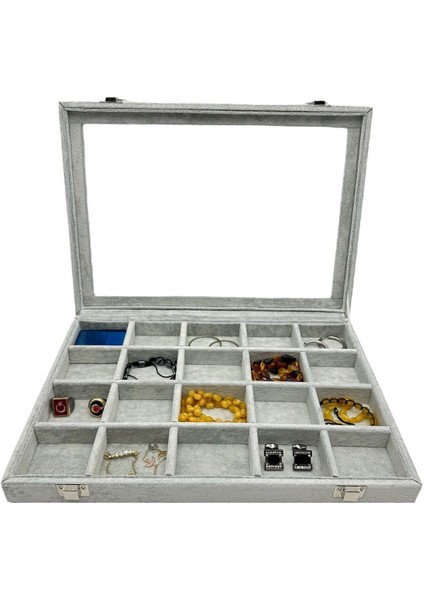 Camlı Gri Bölmeli Takı Organizeri, Özel Tasarım ve Şık Görünümlü Aksesuar. modelleri