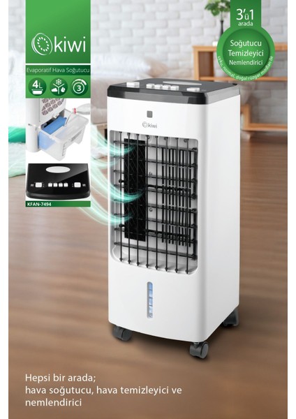 3'ü 1 Arada Hava Temizleyici Nemlendirici Soğutucu Beyaz