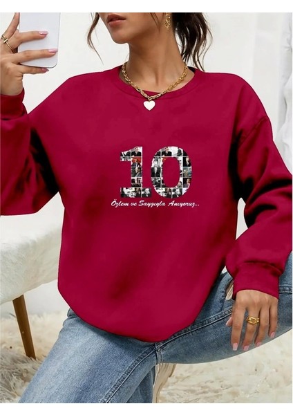 Kadın Uzun Kollu 10 Kasım Atatürkü Anma Gününe Özel Viskon Iki Iplik Kumaş Sweat