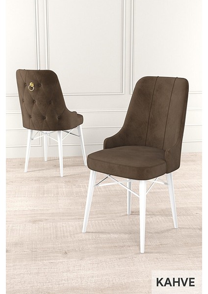 Taç Serisi, Beyaz Mutfak Masa Takımı 80X132 Açılabilir, 4 Sandalye Gold Halkalı 1 Bench Kahverengi indirimleri