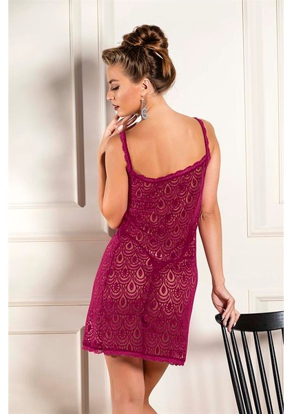Özel Devore Transparan Babydoll Stri̇ng Takim Bordo (31842) Fırsat!!!