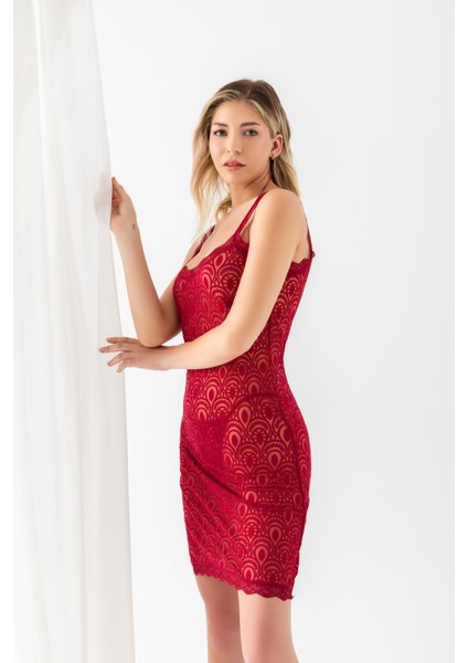 Özel Devore Transparan Babydoll Stri̇ng Takim Bordo (31842) Fırsat!!!