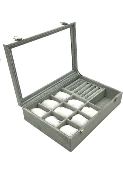 Gri Renkli Şık ve Fonksiyonel Bölmeli Takı Organizeri