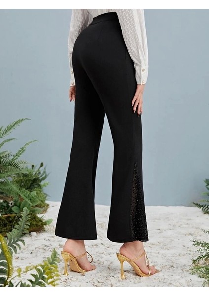 Kadın Yüksek Bel Yanları Tül Detaylı Dalgıç Tayt Pantolon fiyatları