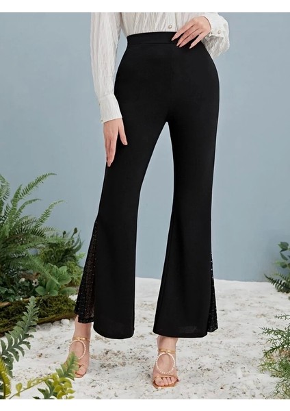 Kadın Yüksek Bel Yanları Tül Detaylı Dalgıç Tayt Pantolon fırsatları