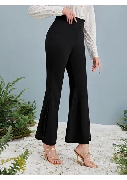 Kadın Yüksek Bel Yanları Tül Detaylı Dalgıç Tayt Pantolon indirimleri