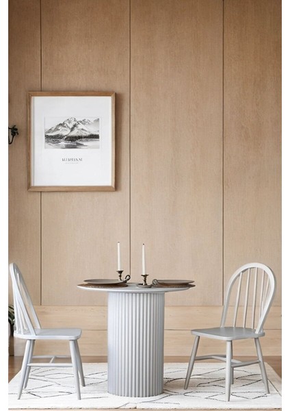 Coral Beyaz Ahşap Yuvarlak Masa Takımı 2 Sandalyeli 90X90