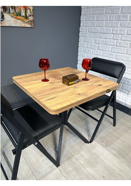 Roma Atlantik Çam Mutfak Yemek Masası Balkon Masası Kavisli Köşe Metal Siyah Ayak 80 cm Atlantik Çam fırsatları